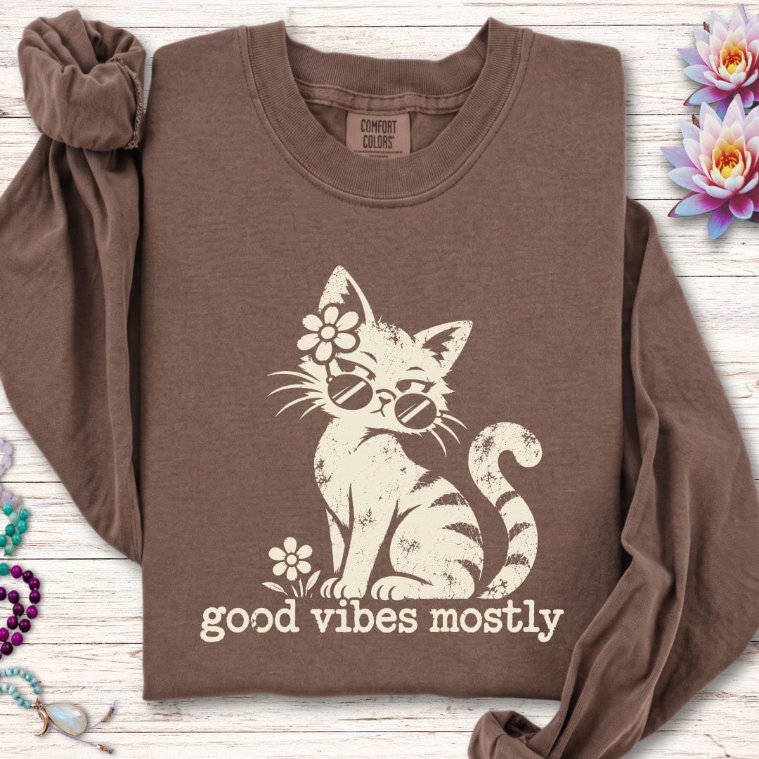 Retro Cat Vibes Long Sleeve Tee Espresso