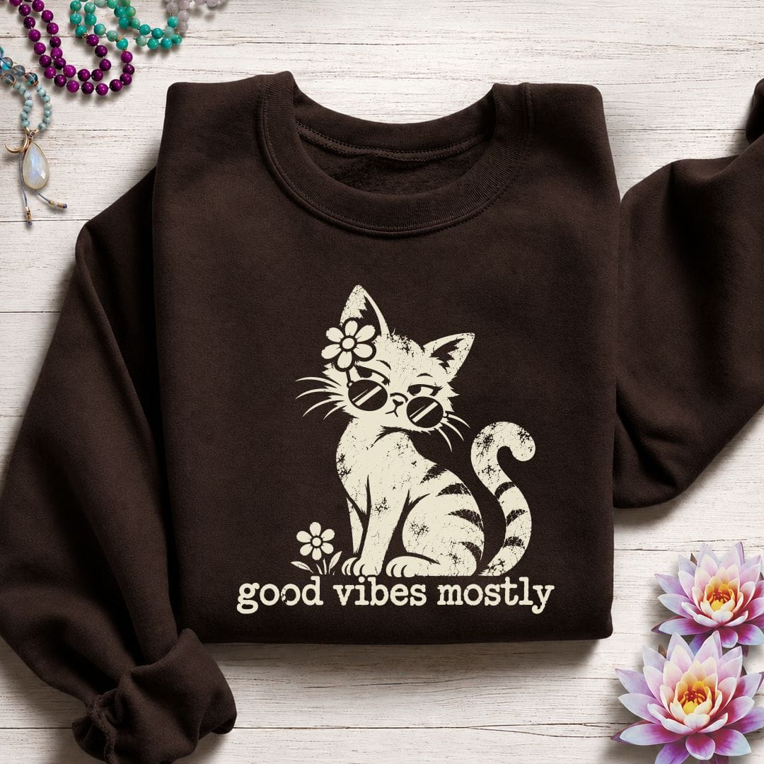 Retro Cat Vibes Sweatshirt Dark Chocolate