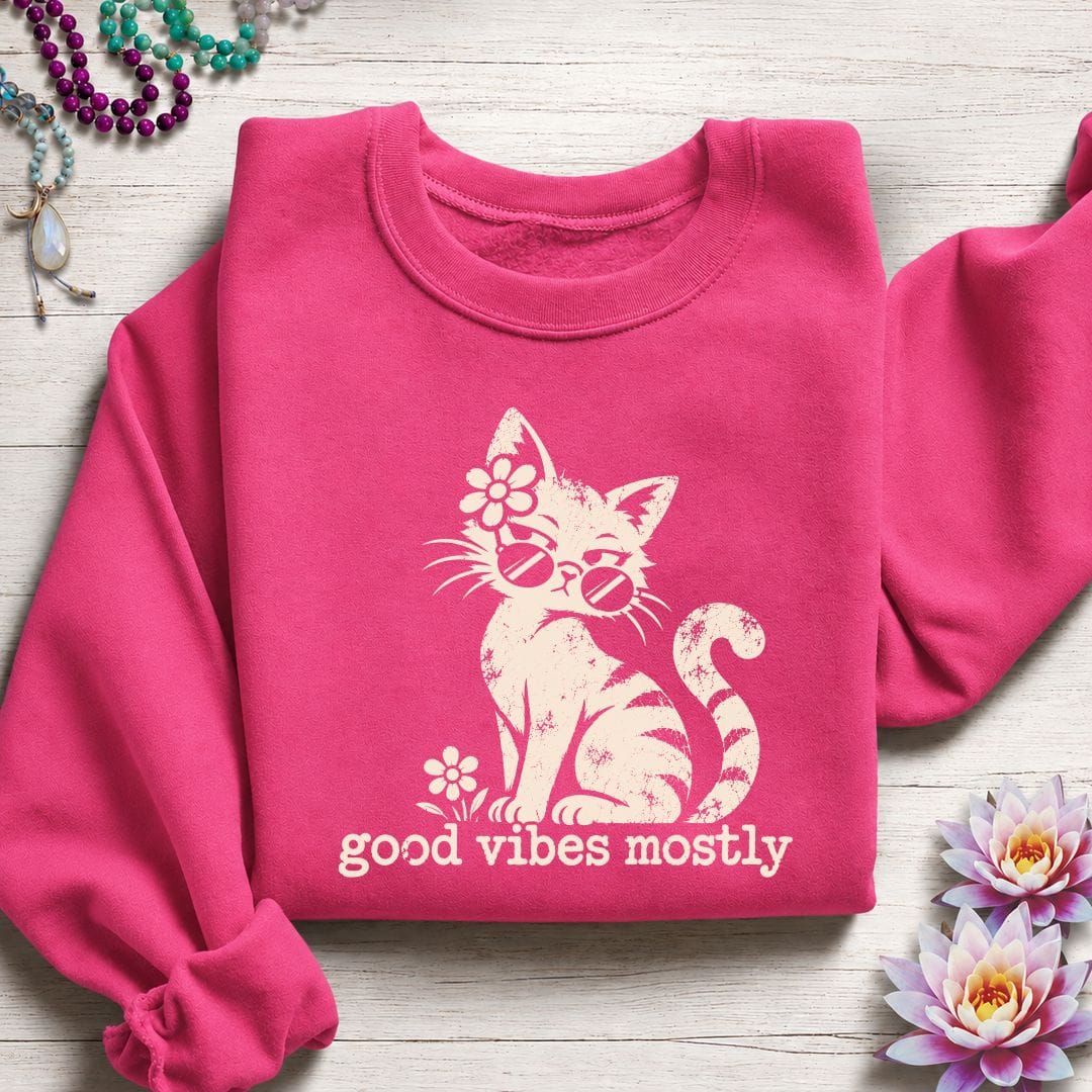 Retro Cat Vibes Sweatshirt Heliconia