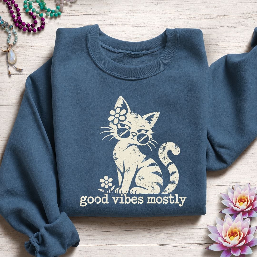 Retro Cat Vibes Sweatshirt Indigo Blue