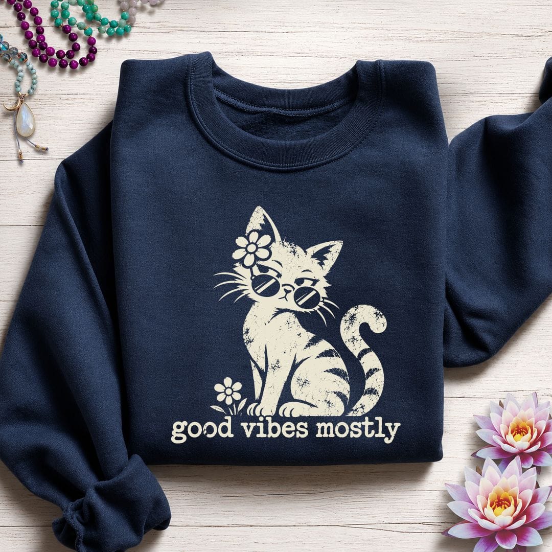 Retro Cat Vibes Sweatshirt Navy