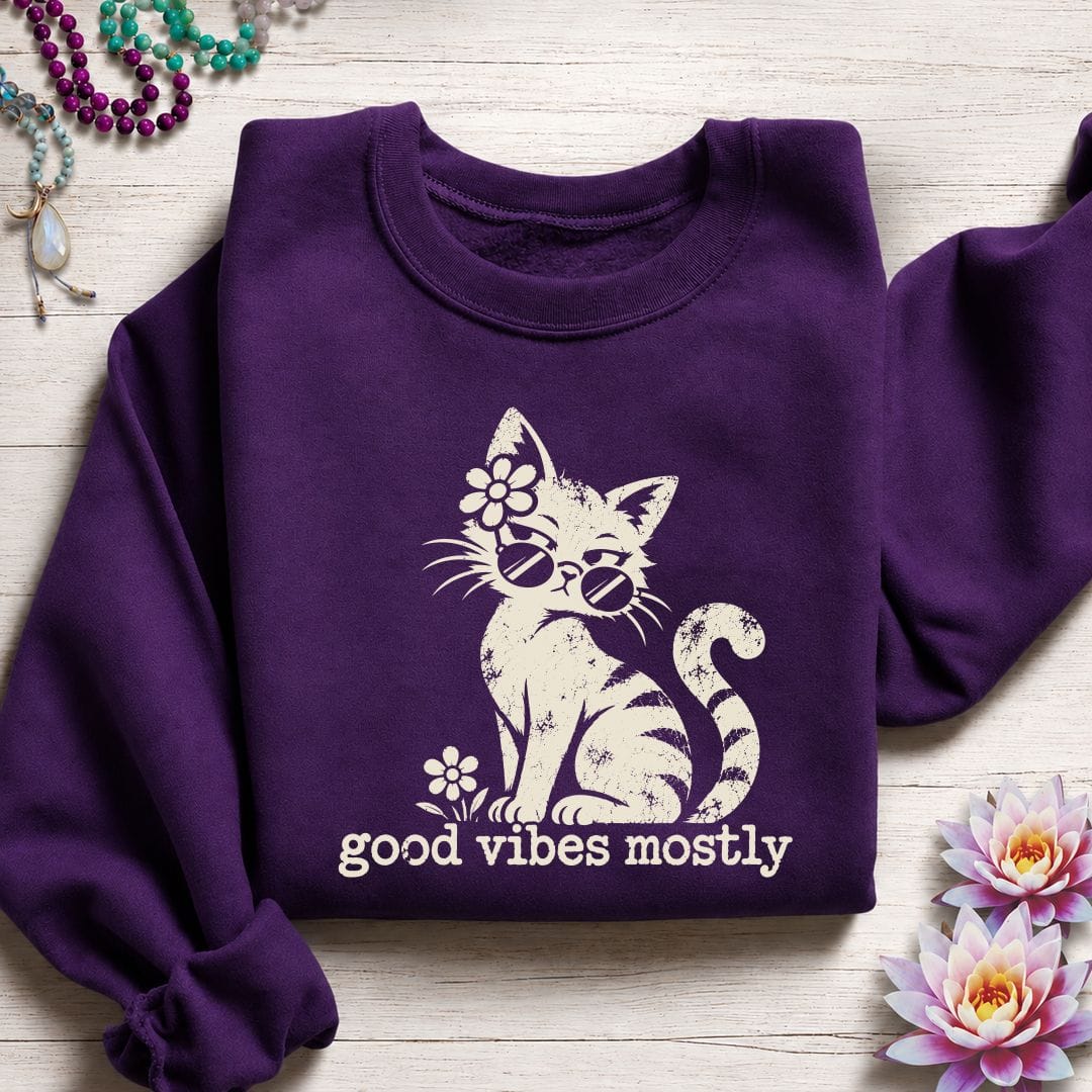 Retro Cat Vibes Sweatshirt Purple