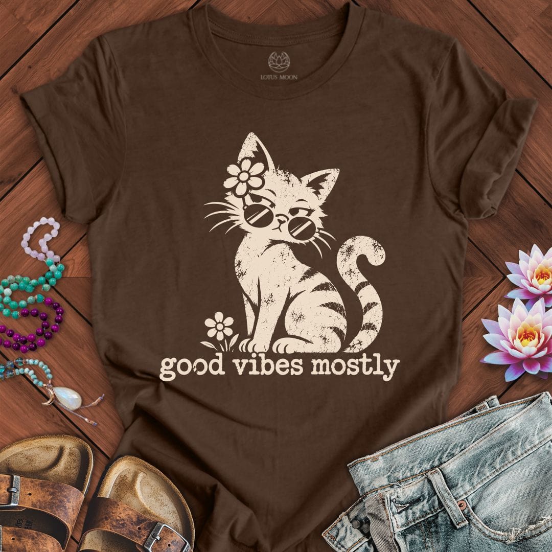 Printify T-Shirt Retro Cat Vibes Tee Heather Brown / S