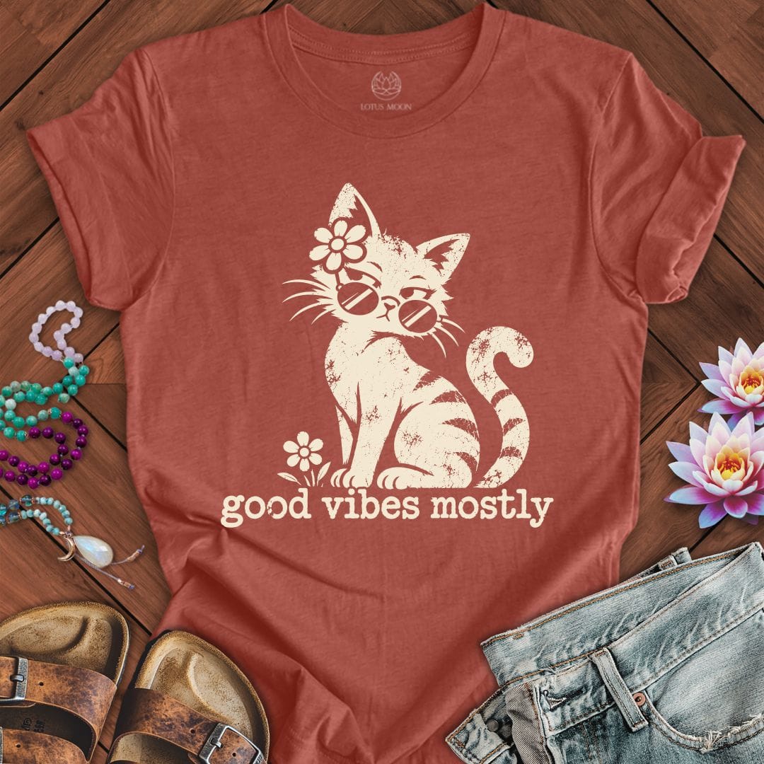 Printify T-Shirt Retro Cat Vibes Tee Heather Clay / S
