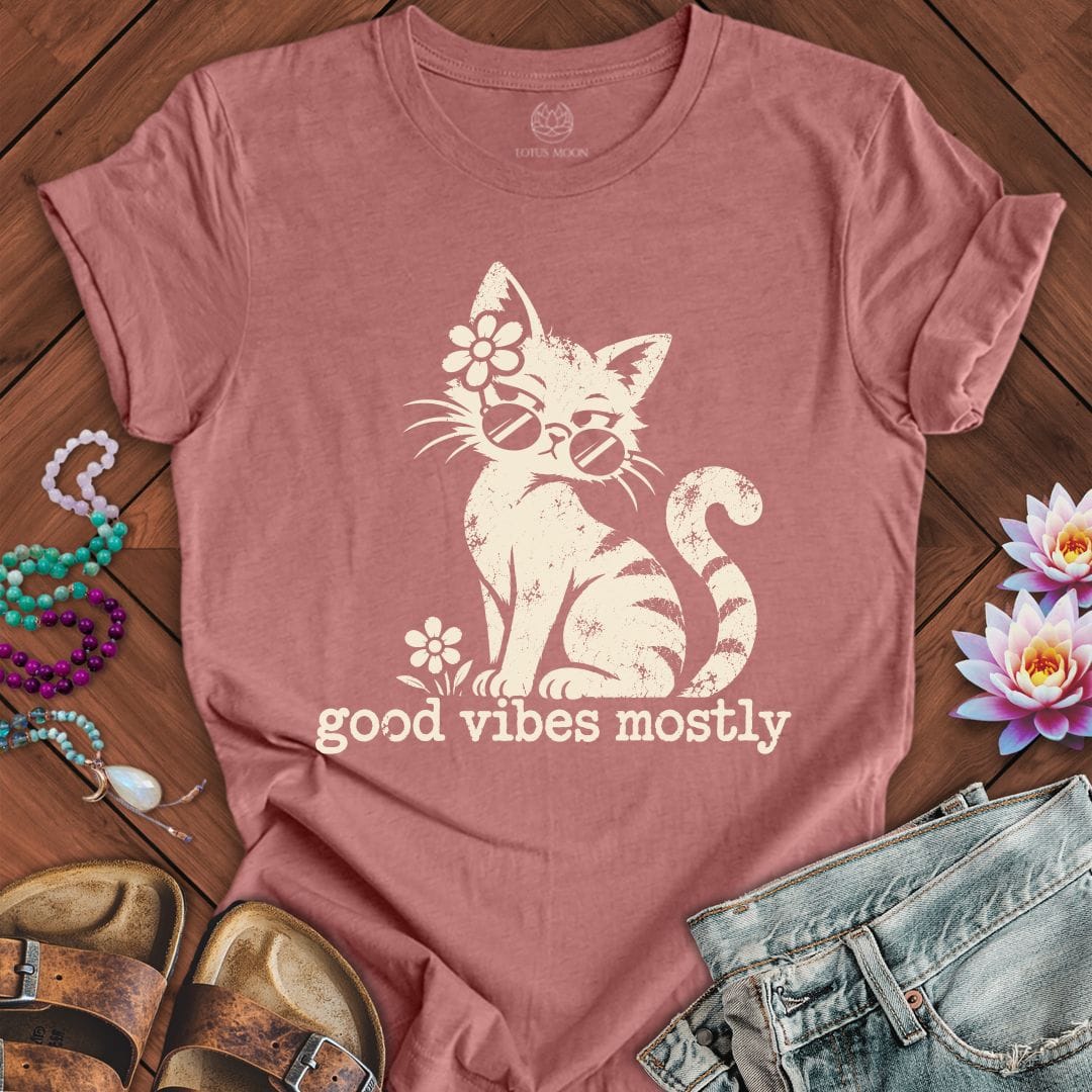 Printify T-Shirt Retro Cat Vibes Tee Heather Mauve / S