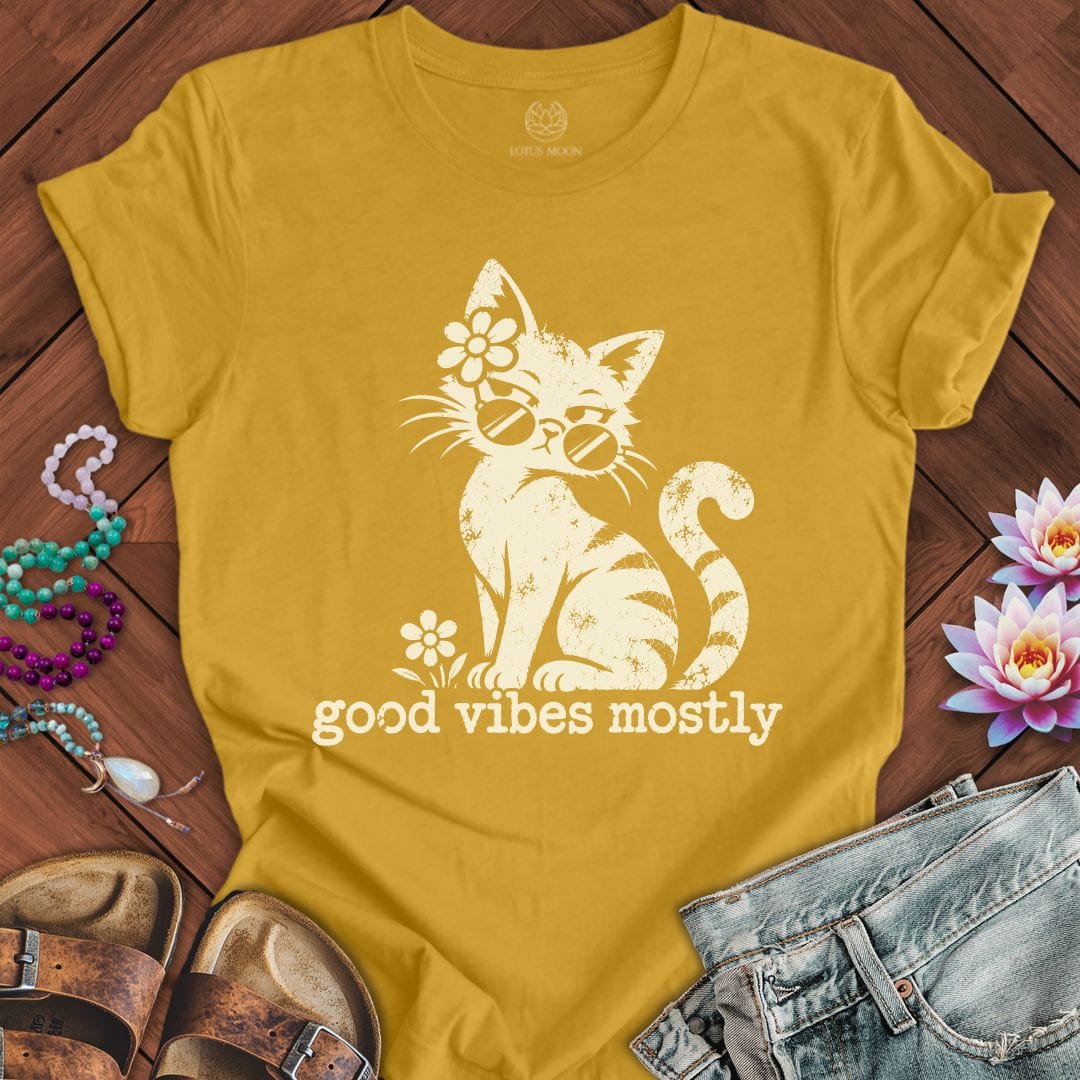 Printify T-Shirt Retro Cat Vibes Tee Heather Mustard / S