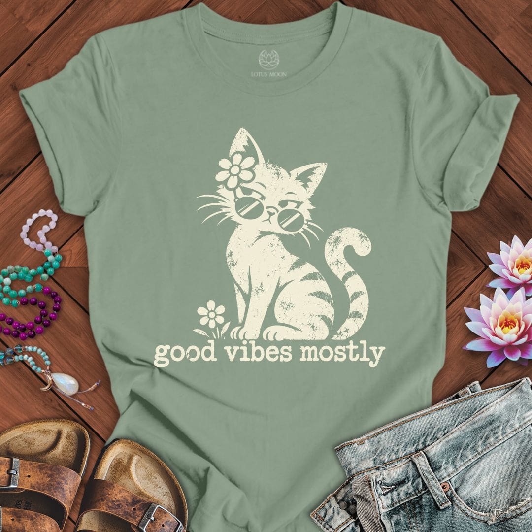 Printify T-Shirt Retro Cat Vibes Tee Sage / S