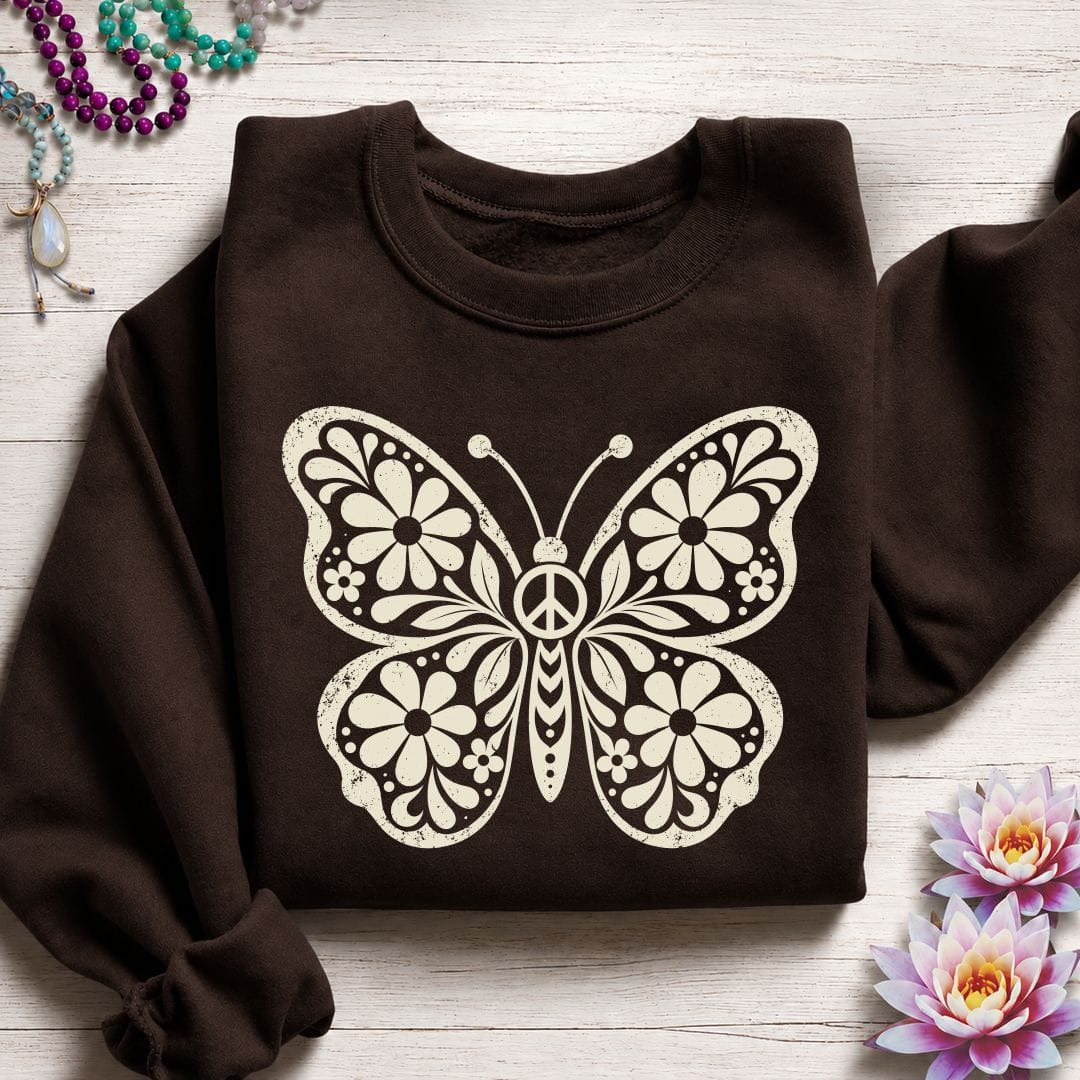 Printify Sweatshirt Retro Floral Butterfly Sweatshirt Dark Chocolate / S