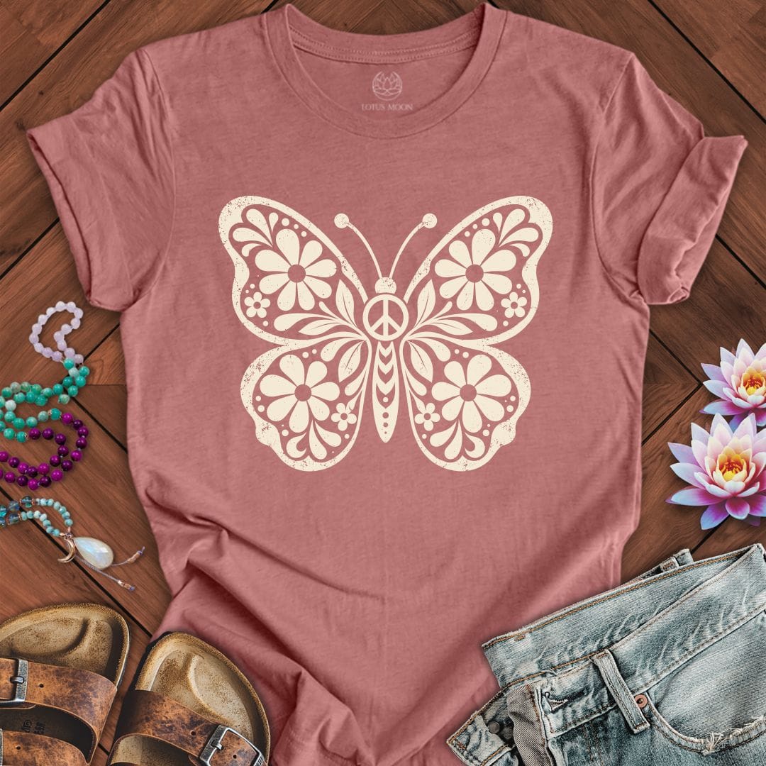 Printify T-Shirt Retro Floral Butterfly Tee Heather Mauve / S