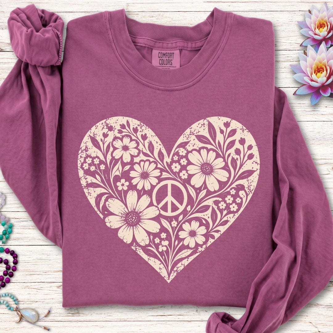 Retro Floral Heart Long Sleeve Tee Berry