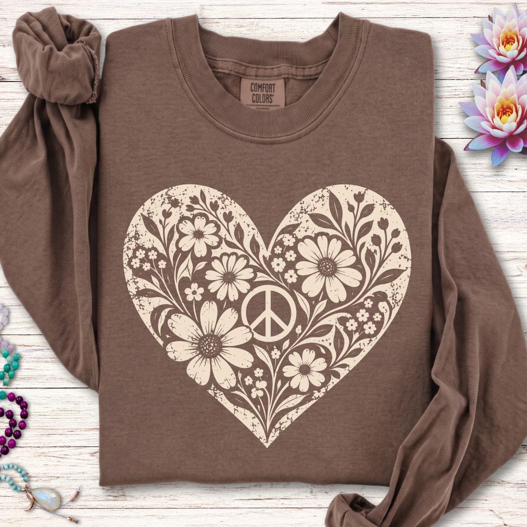 Retro Floral Heart Long Sleeve Tee Espresso