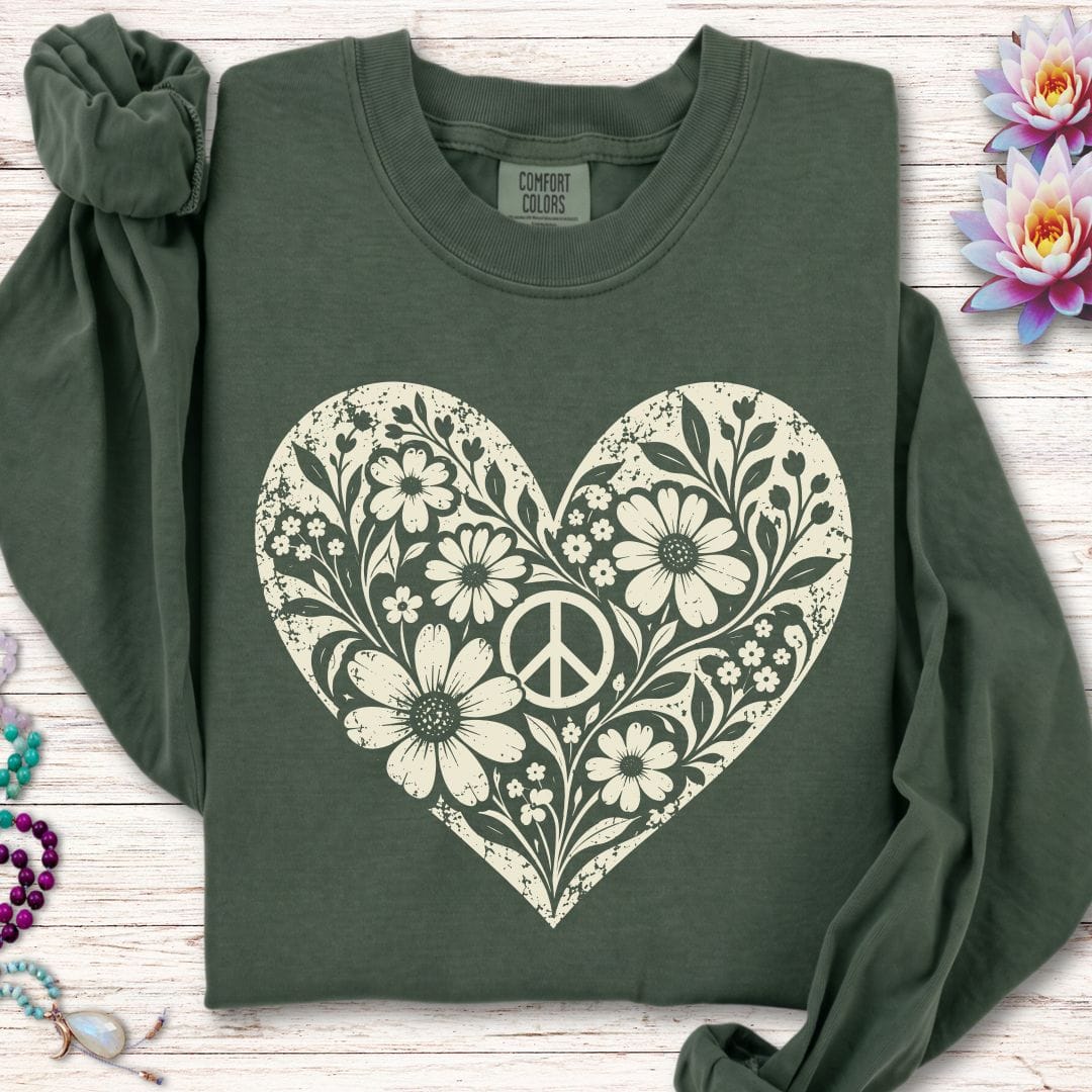 Retro Floral Heart Long Sleeve Tee Hemp