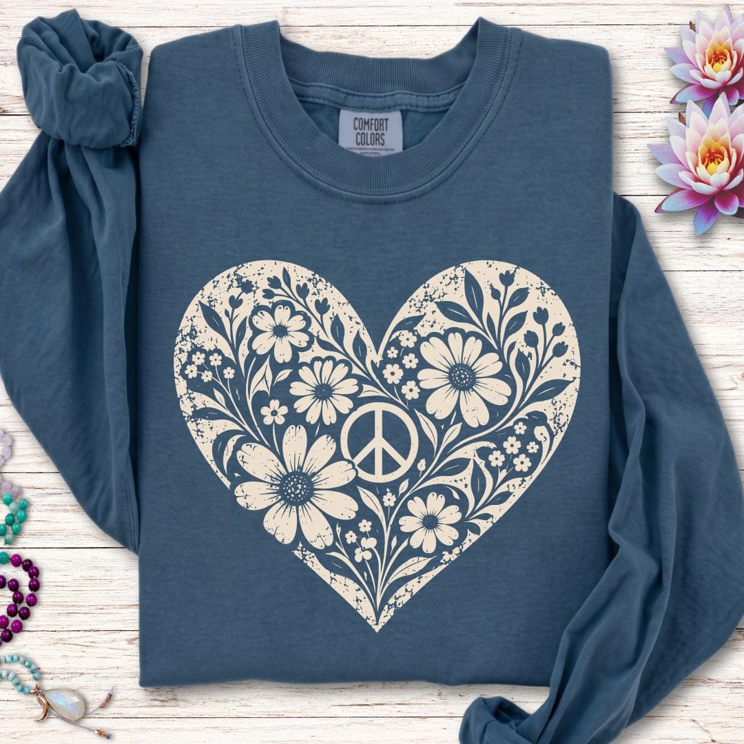 Retro Floral Heart Long Sleeve Tee Midnight