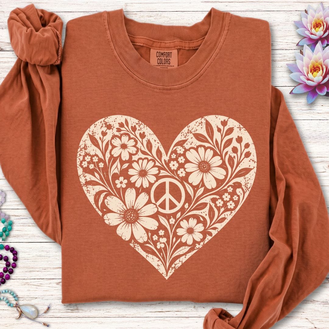 Retro Floral Heart Long Sleeve Tee Yam
