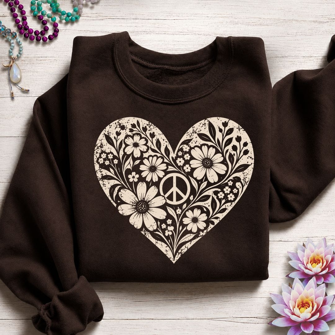Retro Floral Heart Sweatshirt Dark Chocolate