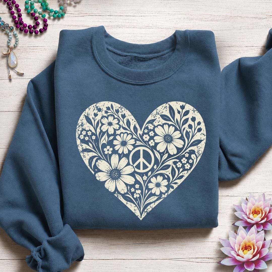 Retro Floral Heart Sweatshirt Indigo Blue