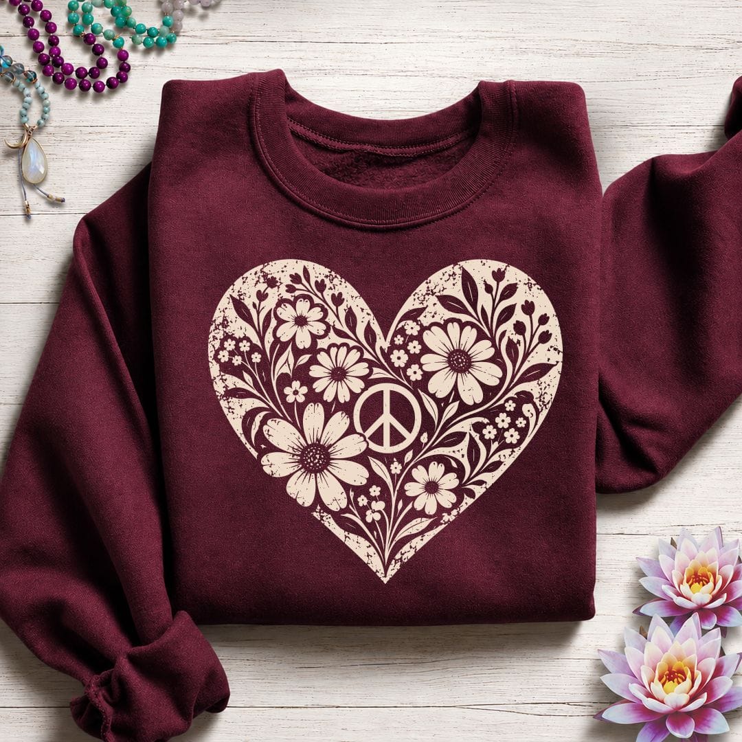Retro Floral Heart Sweatshirt Maroon