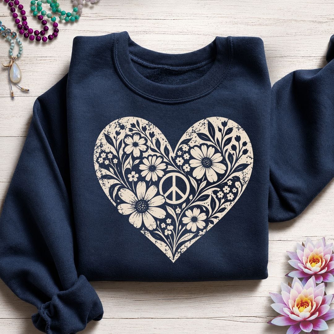 Retro Floral Heart Sweatshirt Navy