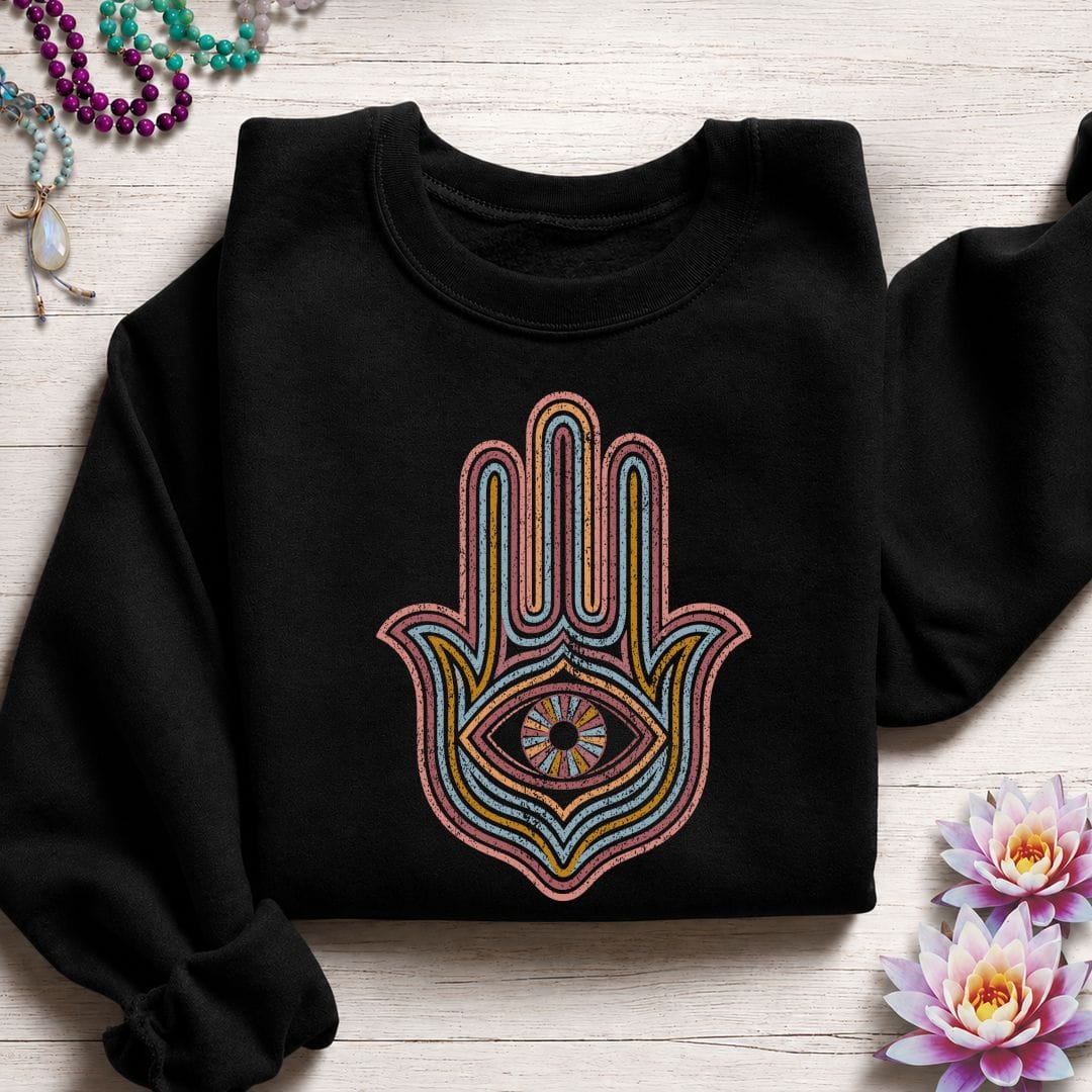 Printify Sweatshirt Retro Hamsa Sweatshirt Black / S