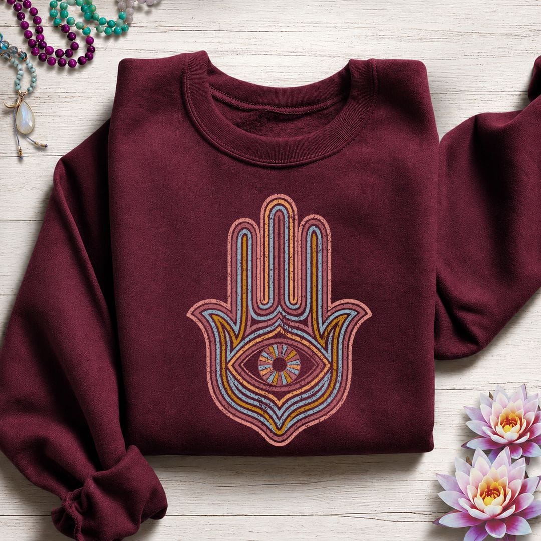 Printify Sweatshirt Retro Hamsa Sweatshirt Maroon / S