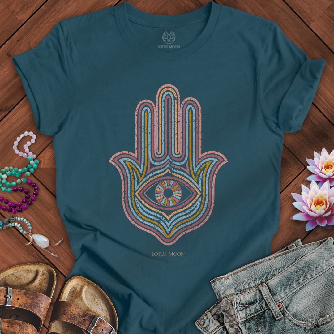 Printify T-Shirt Retro Hamsa Tee Deep Teal / S
