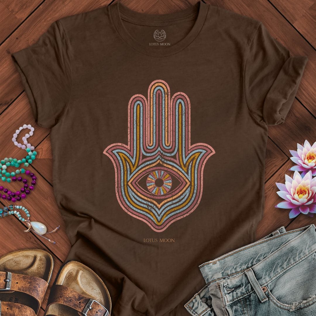 Printify T-Shirt Retro Hamsa Tee Heather Brown / S