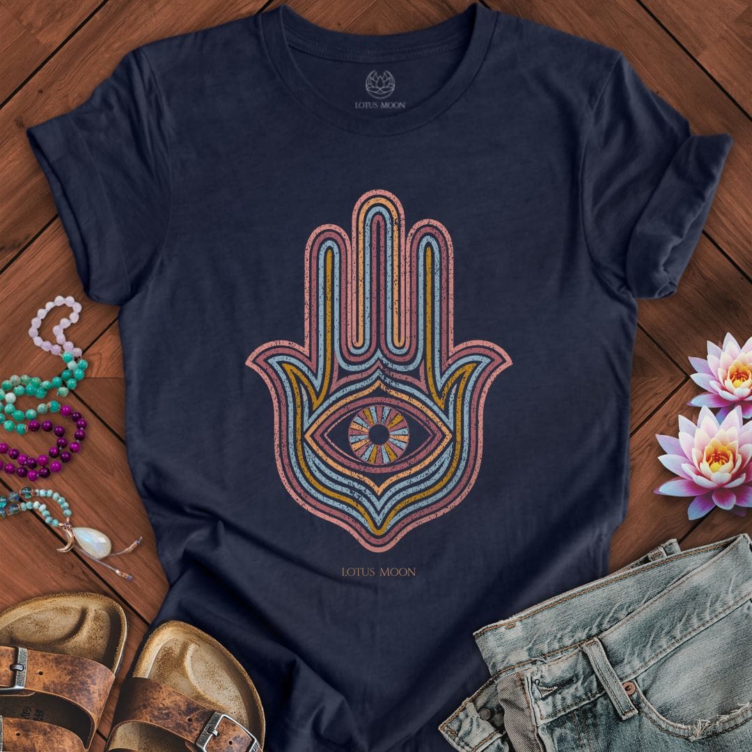 Printify T-Shirt Retro Hamsa Tee Heather Midnight Navy / S