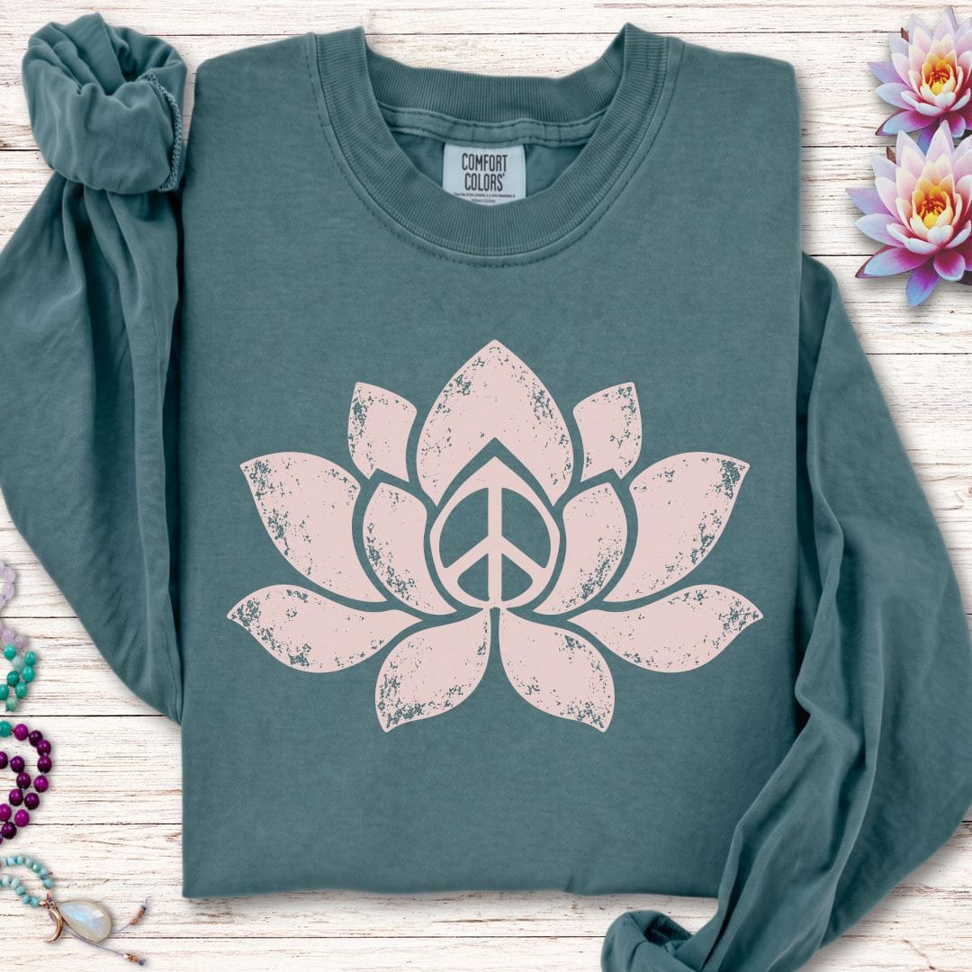 Retro Lotus Long Sleeve Tee Blue Spruce