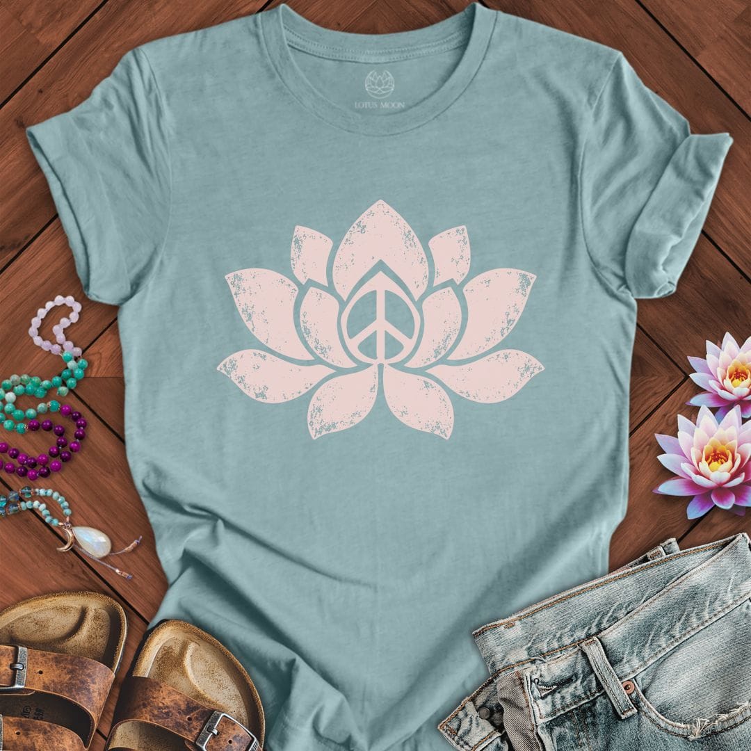 Printify T-Shirt Retro Lotus Tee Heather Blue Lagoon / S