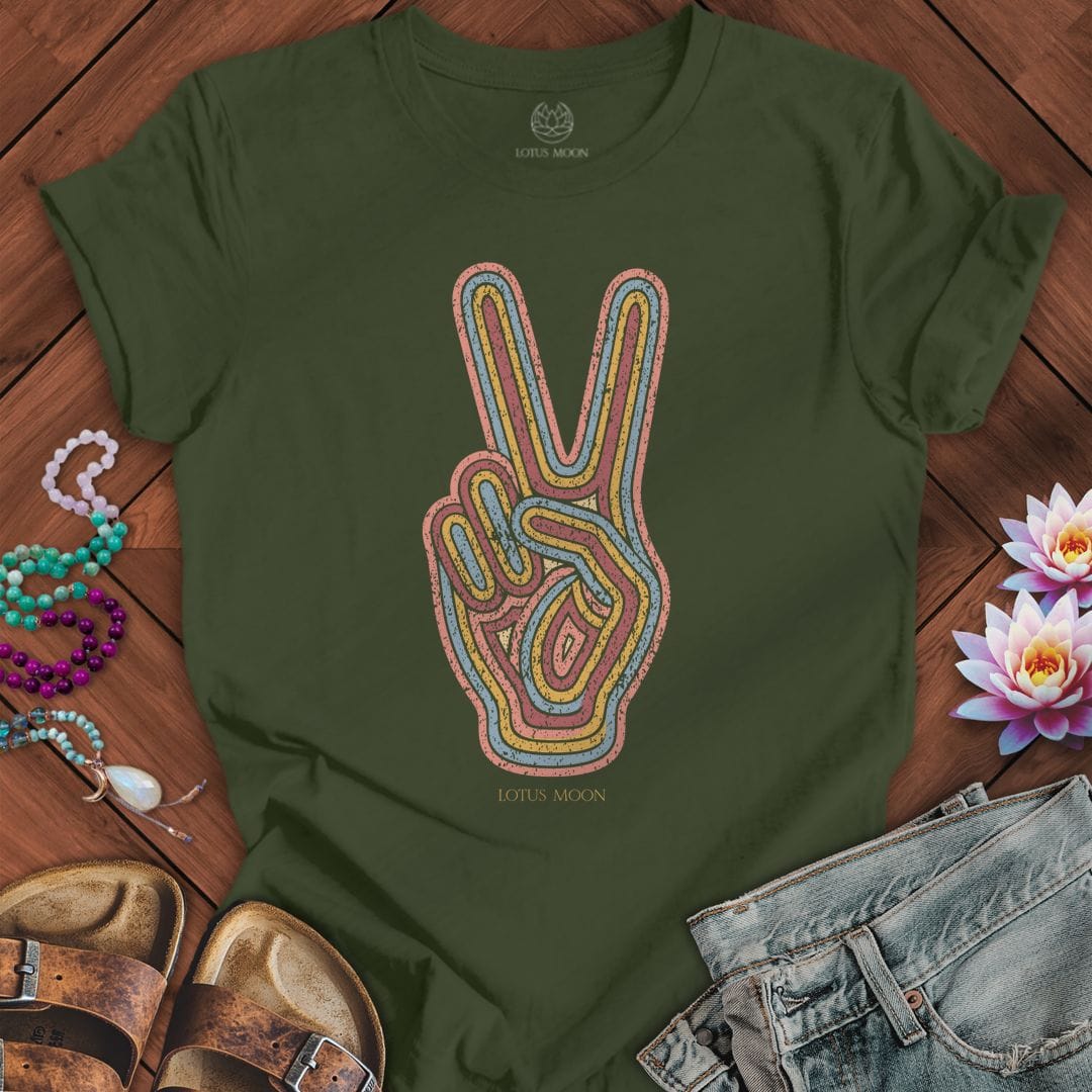 Printify T-Shirt Retro Peace Tee Military Green / S