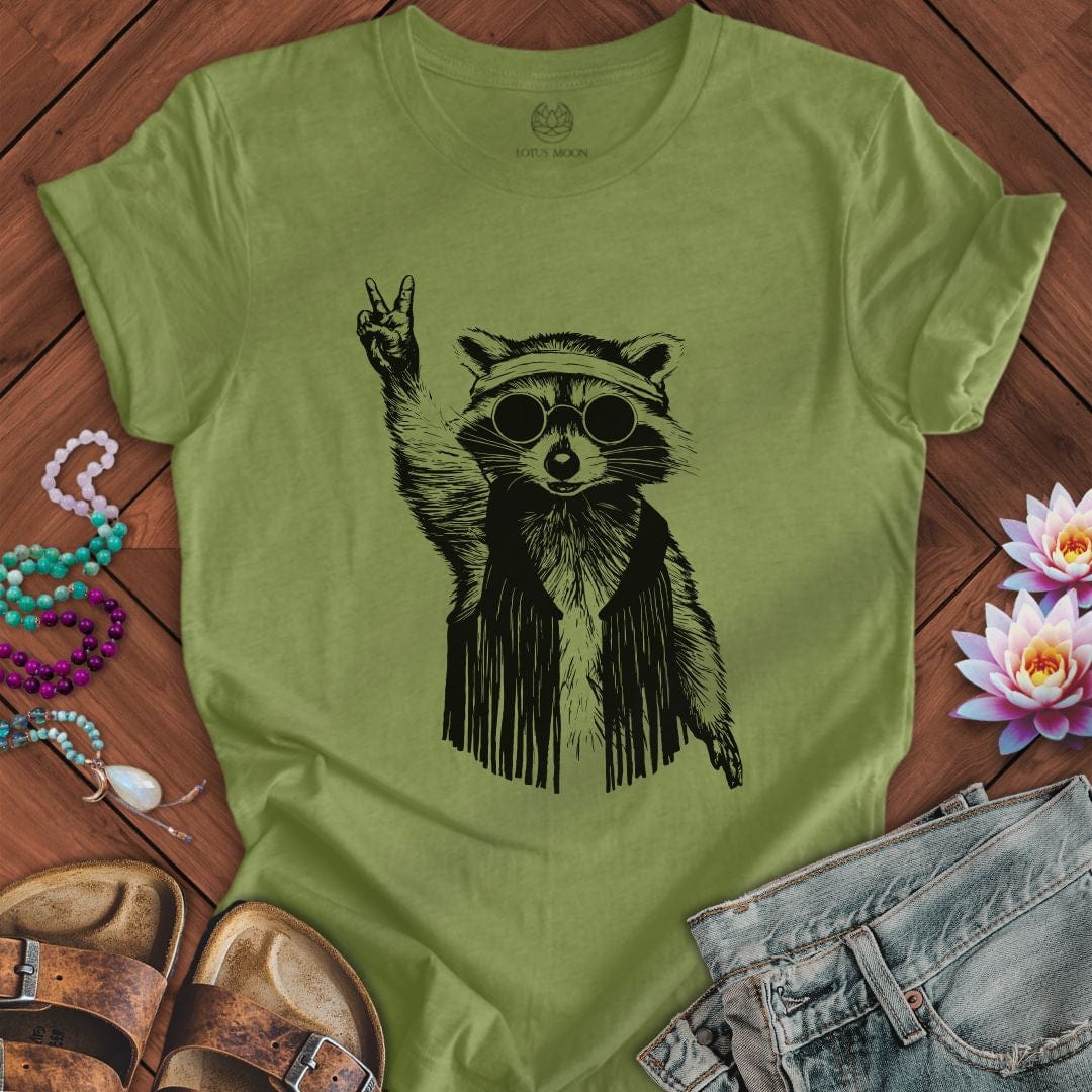 Retro Raccoon Tee Heather Green