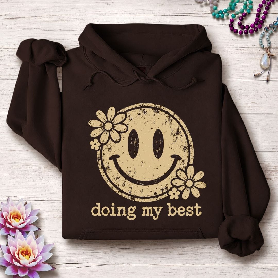 Retro Smiley Hoodie Dark Chocolate