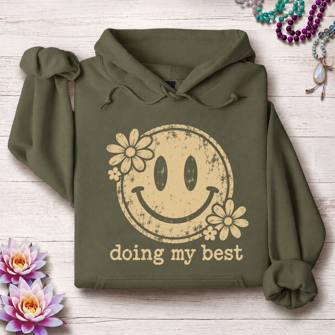 Retro Smiley Hoodie Military Green