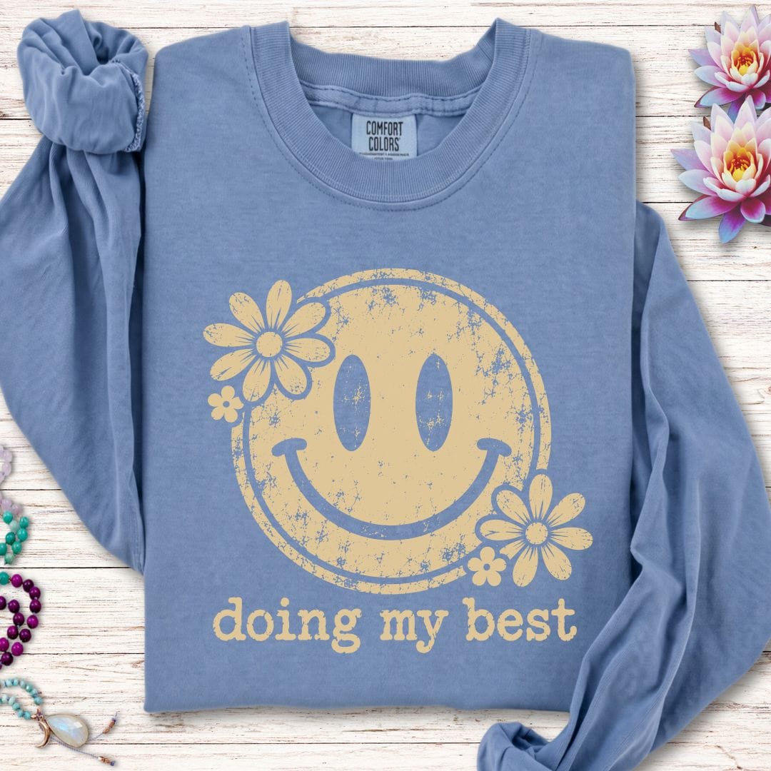 Retro Smiley Long Sleeve Tee Blue Jean