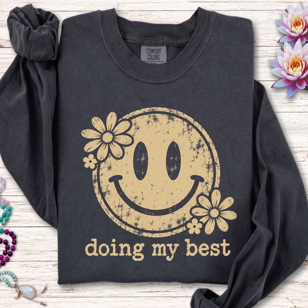 Retro Smiley Long Sleeve Tee Graphite