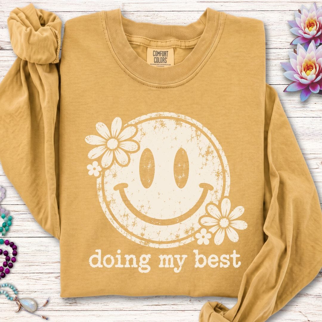Retro Smiley Long Sleeve Tee Mustard