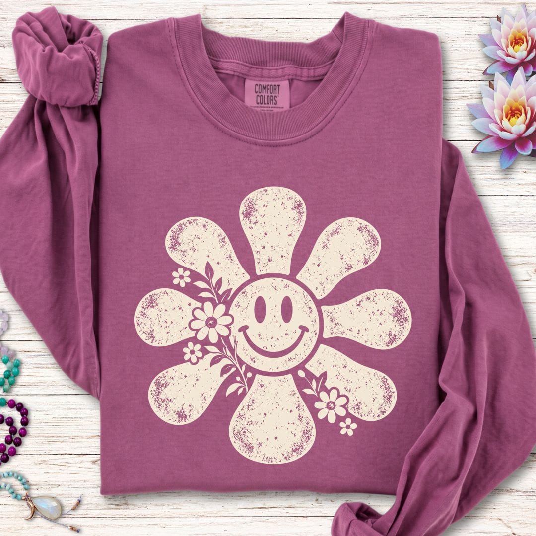 Retro Smiley Sun Long Sleeve Tee Berry