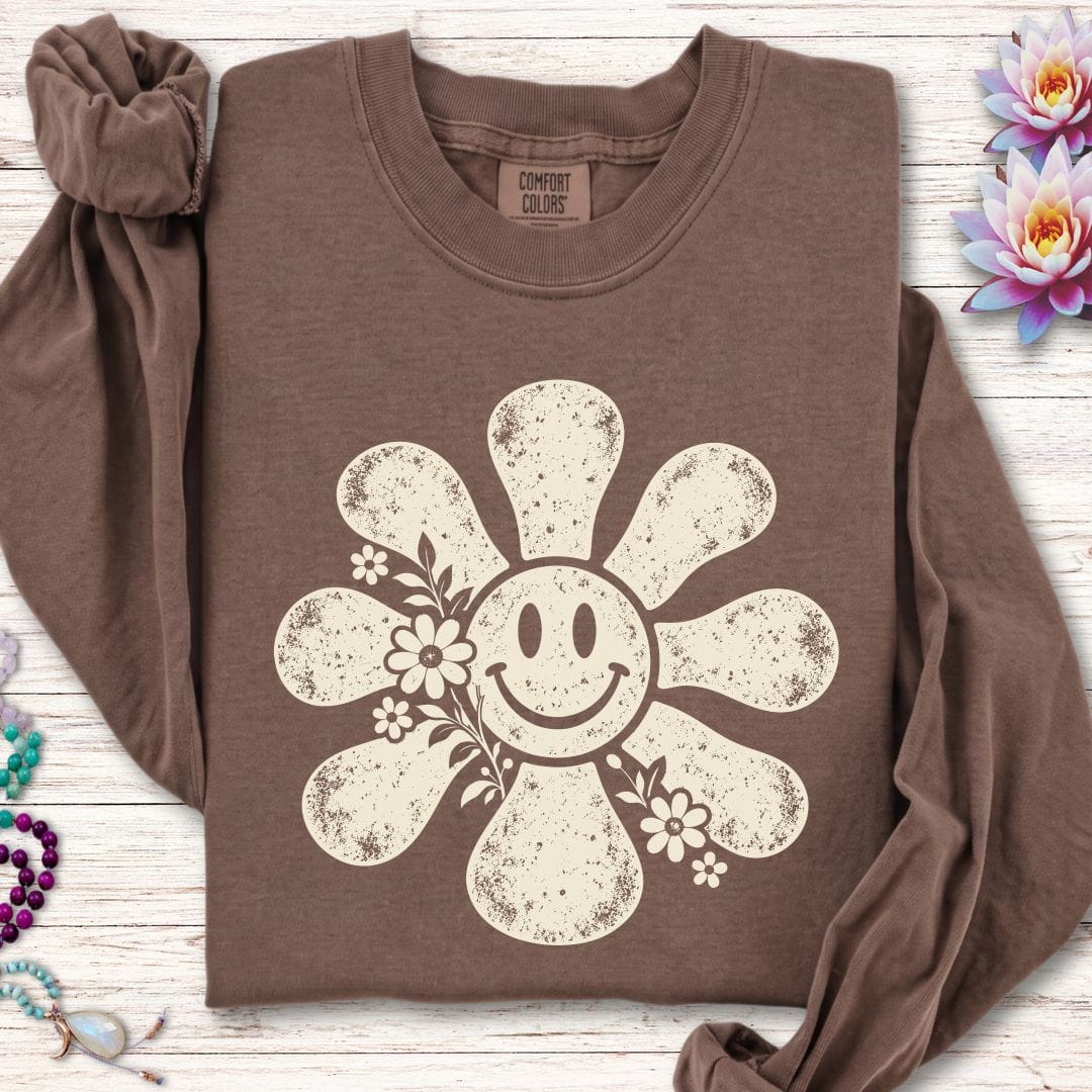 Retro Smiley Sun Long Sleeve Tee Espresso