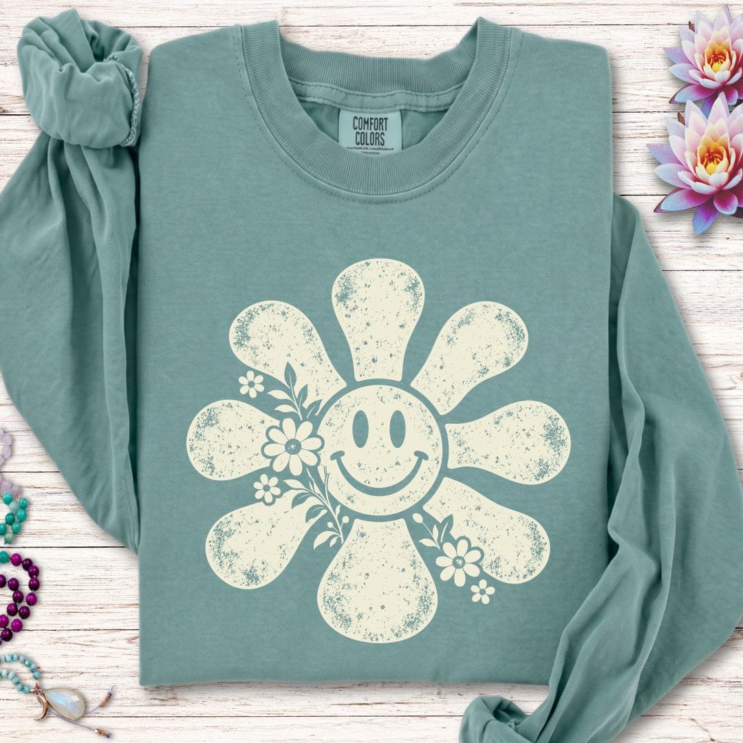 Retro Smiley Sun Long Sleeve Tee Light Green