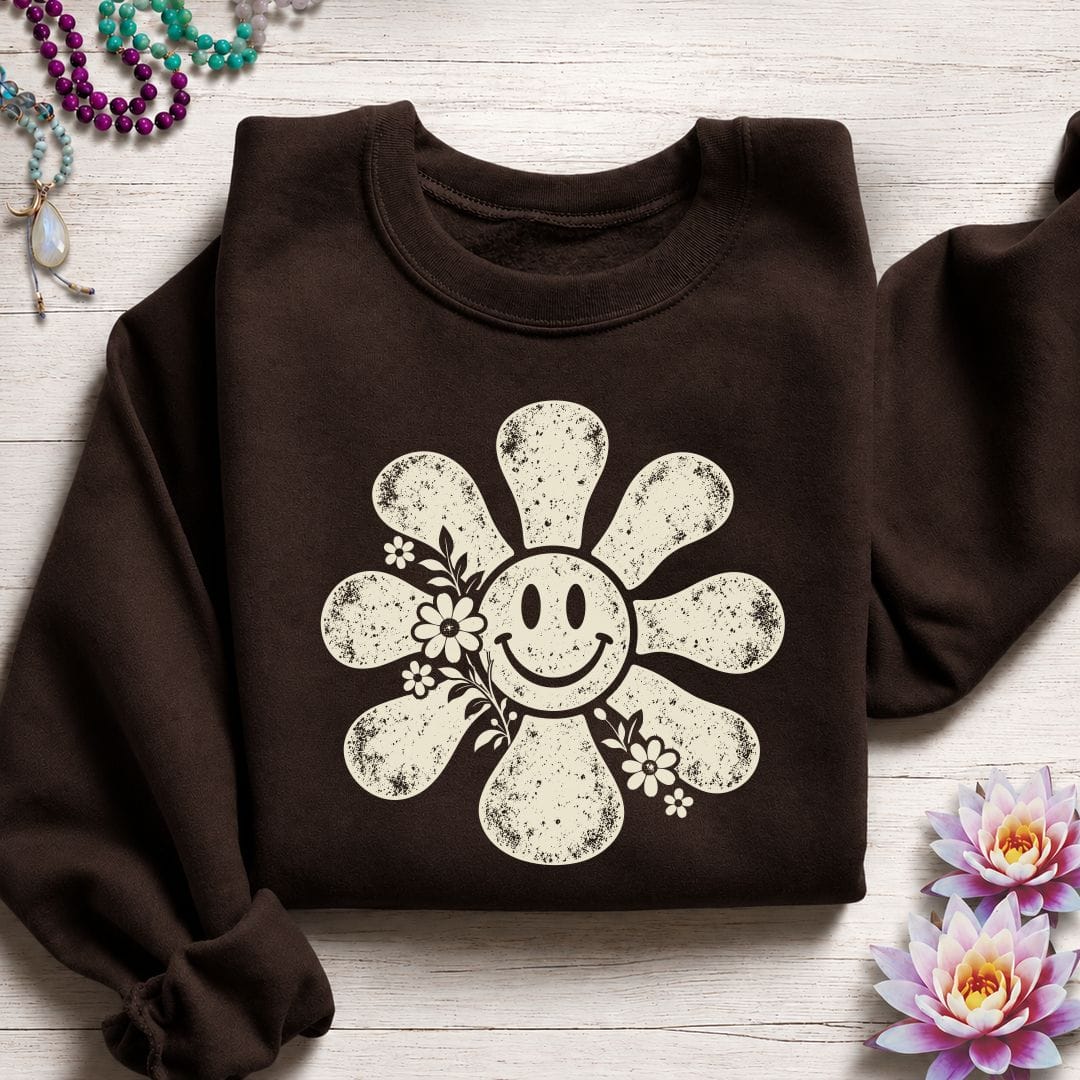 Retro Smiley Sun Sweatshirt Dark Chocolate