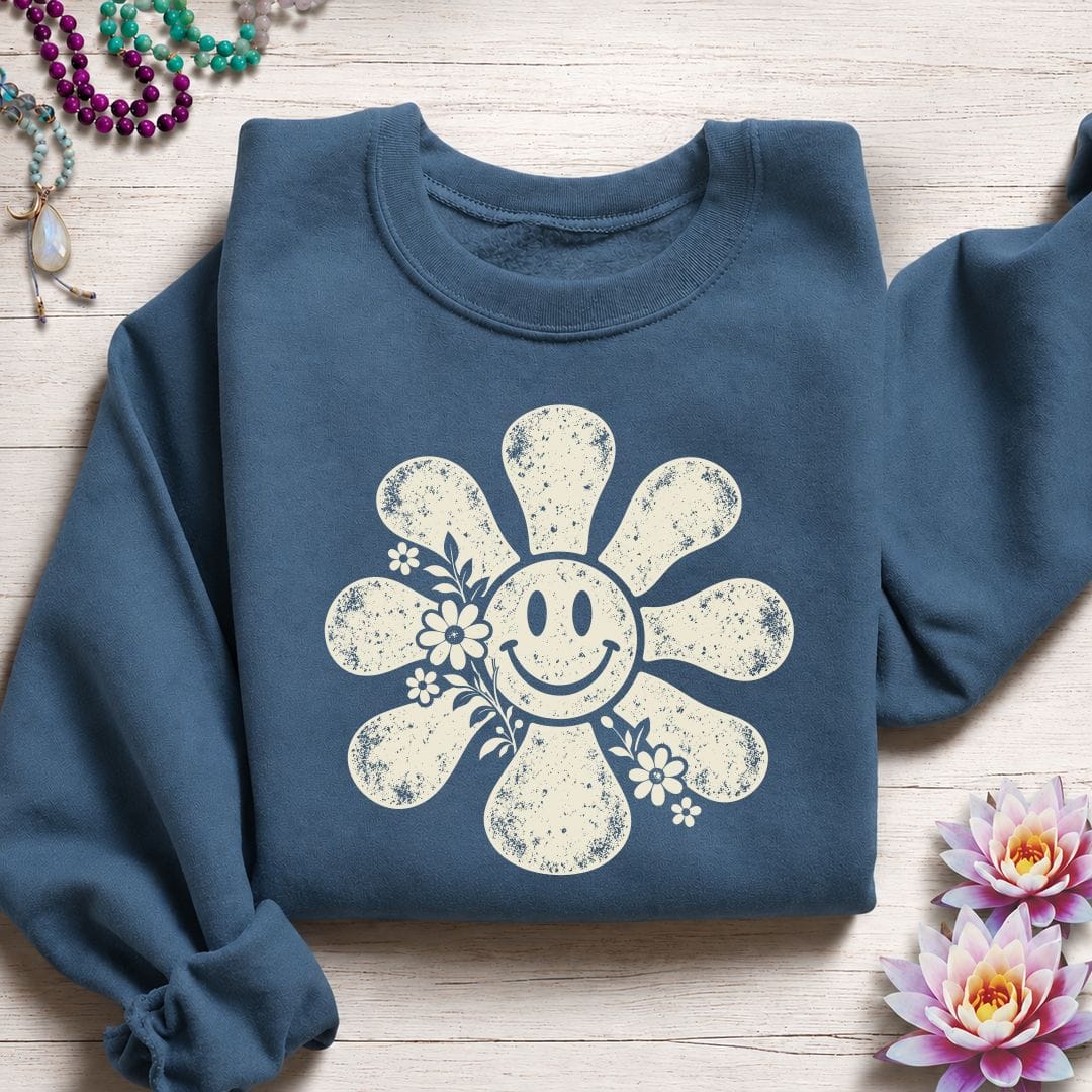 Retro Smiley Sun Sweatshirt Indigo Blue