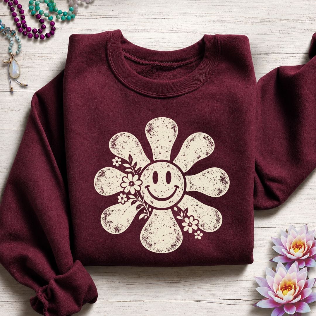 Retro Smiley Sun Sweatshirt Maroon