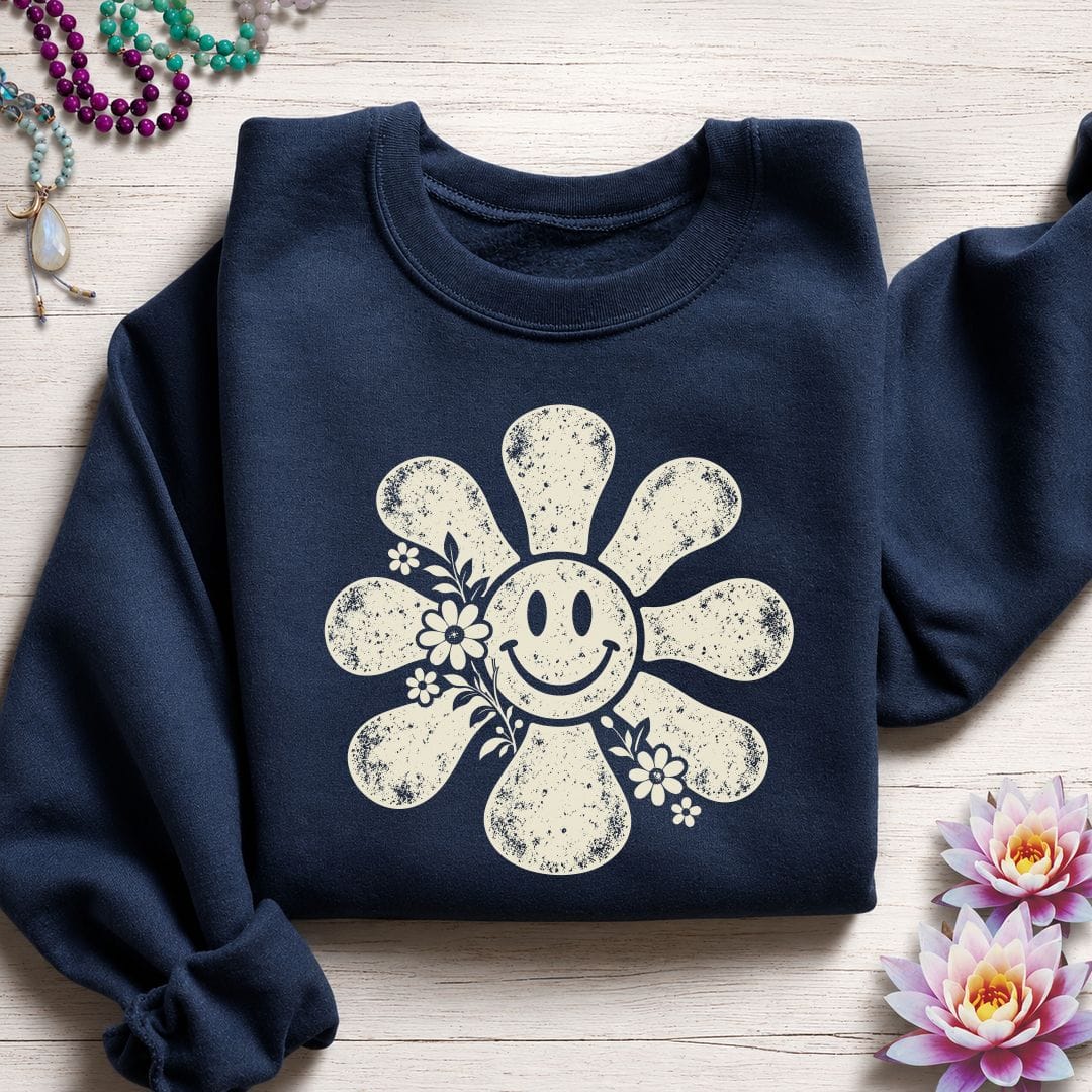 Retro Smiley Sun Sweatshirt Navy