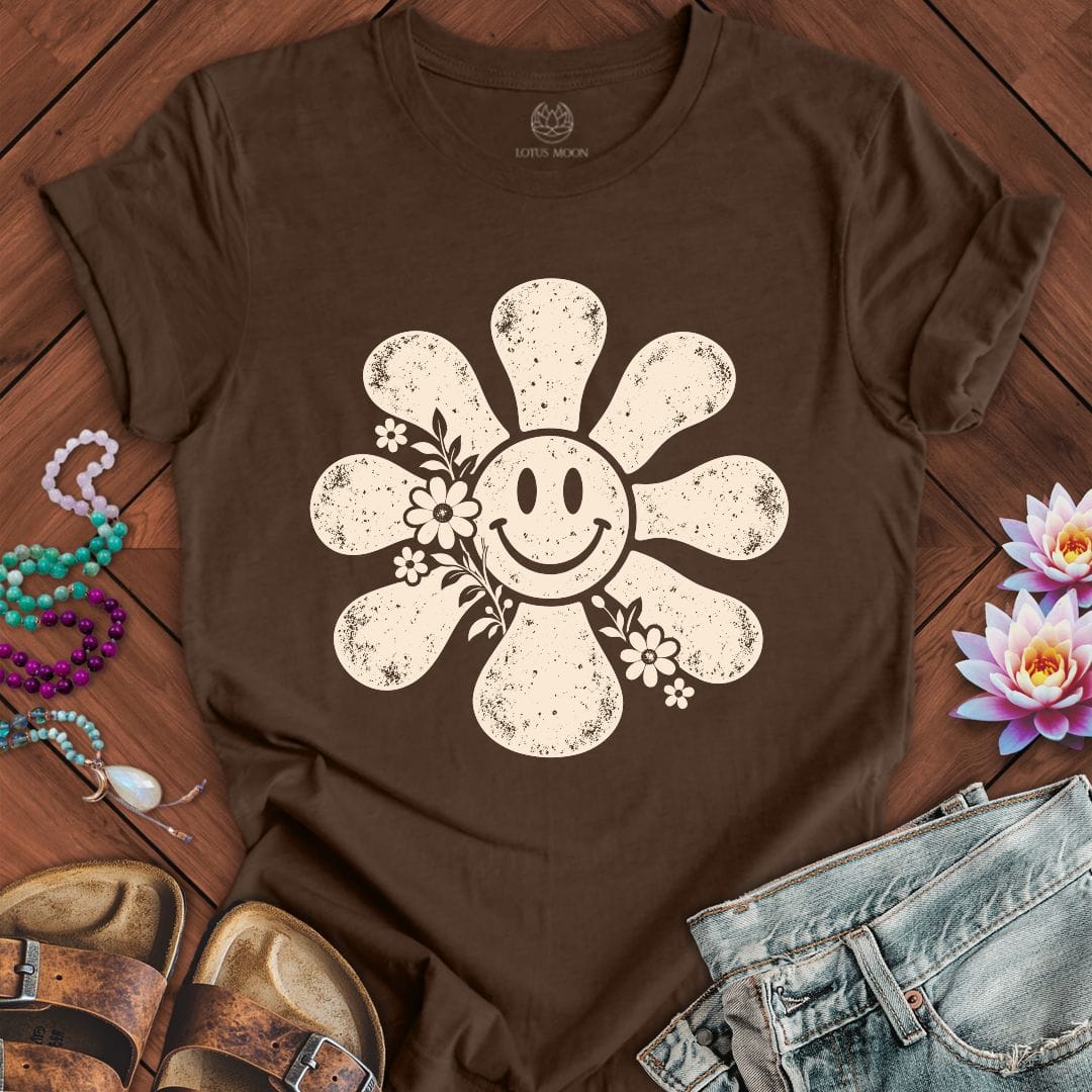 Printify T-Shirt Retro Smiley Sun Tee Heather Brown / S