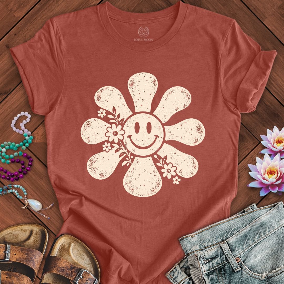 Printify T-Shirt Retro Smiley Sun Tee Heather Clay / S