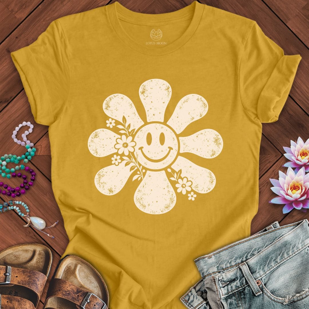 Printify T-Shirt Retro Smiley Sun Tee Heather Mustard / S