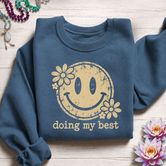 Retro Smiley Sweatshirt Indigo Blue