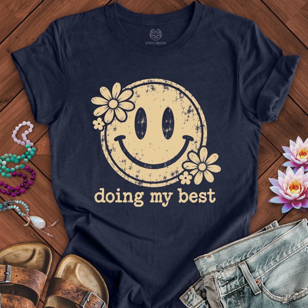 Retro Smiley Tee Heather Midnight Navy