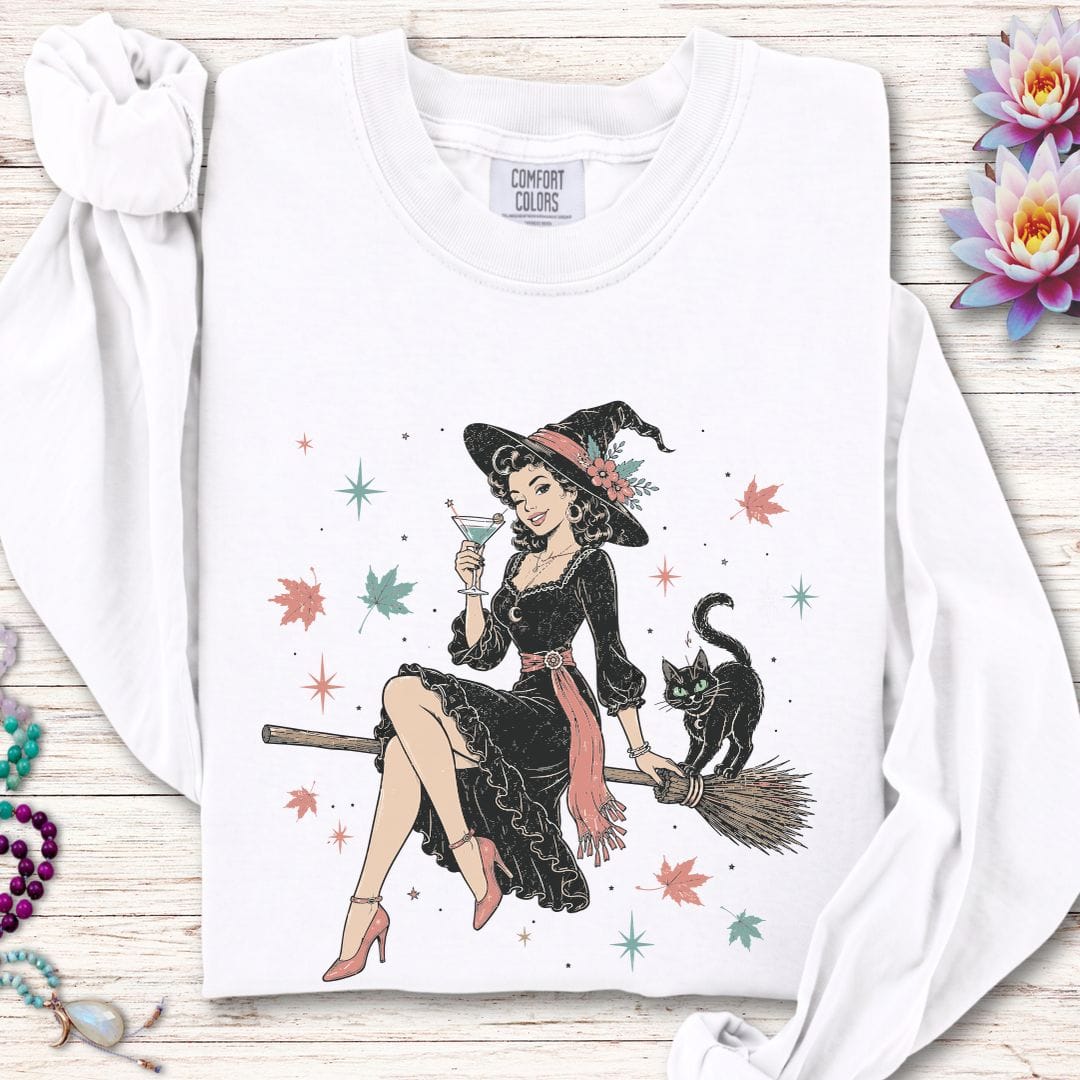 Retro Witch Long Sleeve Tee White