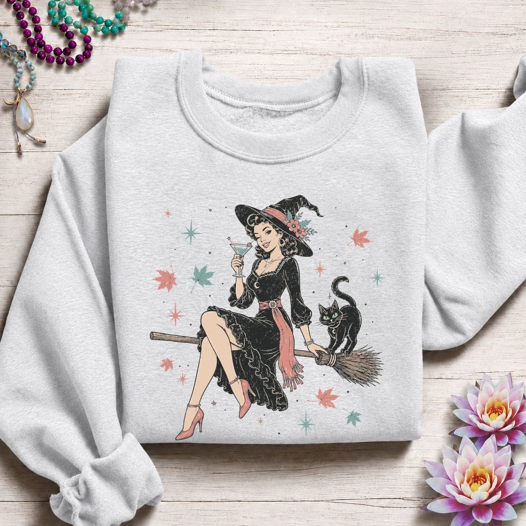 Printify Sweatshirt Retro Witch Sweatshirt Ash / S